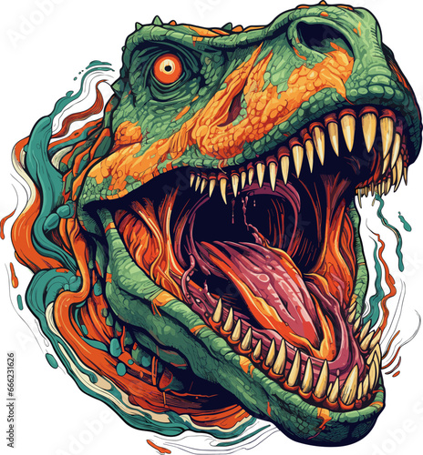 Hungry death t-rex drawing. Famished dinosaur rex vector monster design, dangerous tyrannosaurus head isolated on white background