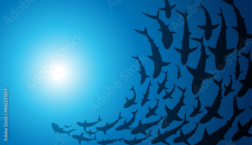 Fish Silhouette of large of shark. Vector illustration.