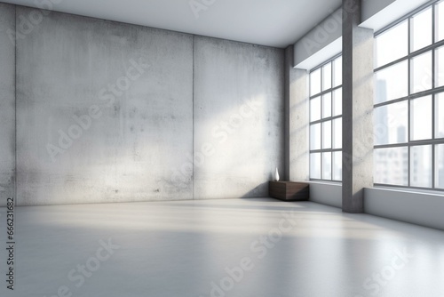 Modern indoor space with a blank wall. Generative AI