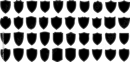 Police badge shapes. Badges shields, club award empty labels, medieval guard emblems forms, security screens outline silhouettes