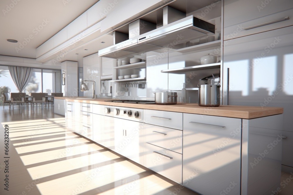High-Tech Kitchen Interior with Contemporary Design and Sleek Aesthetics. Sophisticated Minimalism