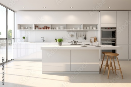 Modern  minimalist kitchen interior in a high-tech design style.