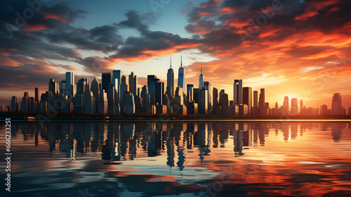 New York city with manhatttan background and sunset
