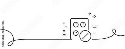Medical tablet line icon. Continuous one line with curl. Medicine drugs sign. Pharmacy medication symbol. Medical tablet single outline ribbon. Loop curve pattern. Vector