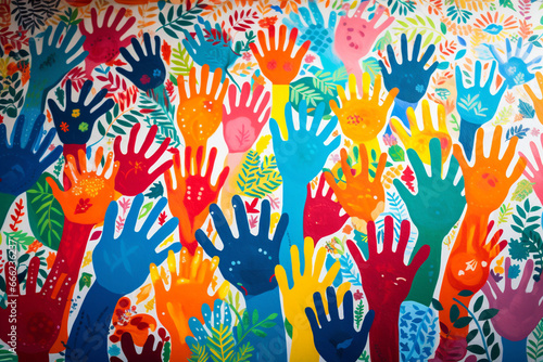 A community mural painting project that reflects unity, love and creativity with copy space photo