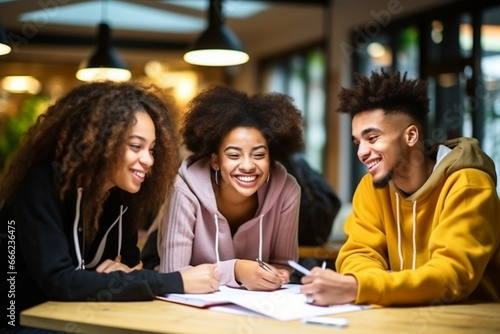 A group of Black students mentoring and tutoring their peers, love and creativity with copy space