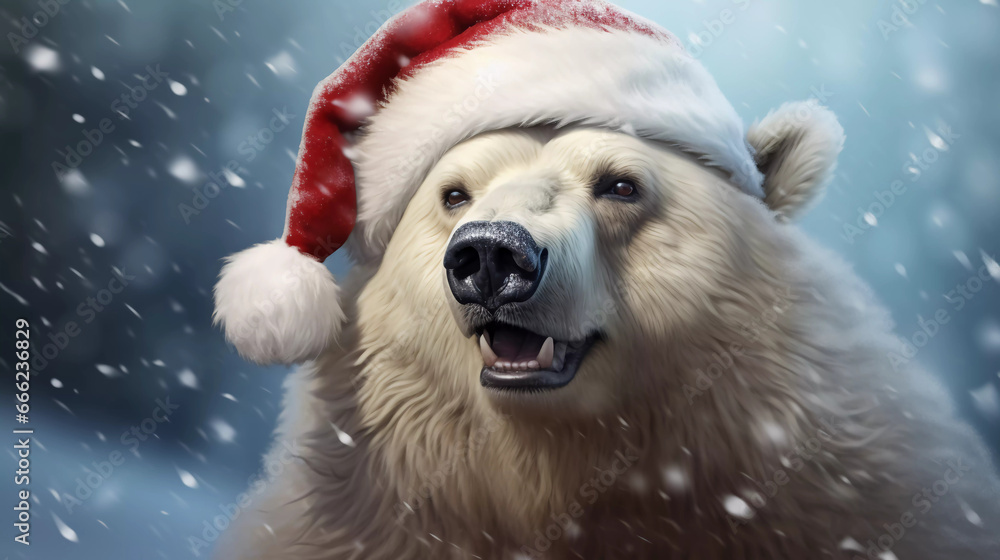 A Polar bear with Santa hat A Polar bear with Santa hat