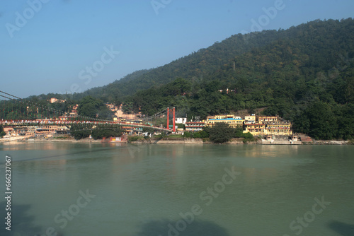 Rishikesh ganga river and mountain view photo