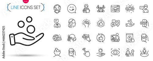 Pack of Clapping hands, Online voting and Refresh like line icons. Include Insomnia, Eye detect, Global business pictogram icons. Empower, Approved app, Person talk signs. Cursor. Vector