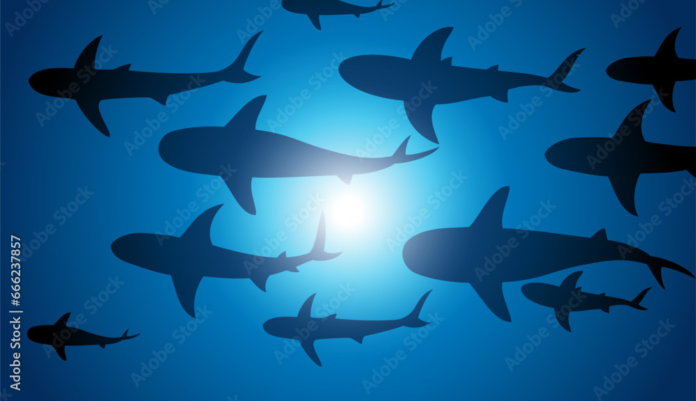 Fish Silhouette of large of shark. Vector illustration. Fish Silhouette of large of shark. Vector illustration.