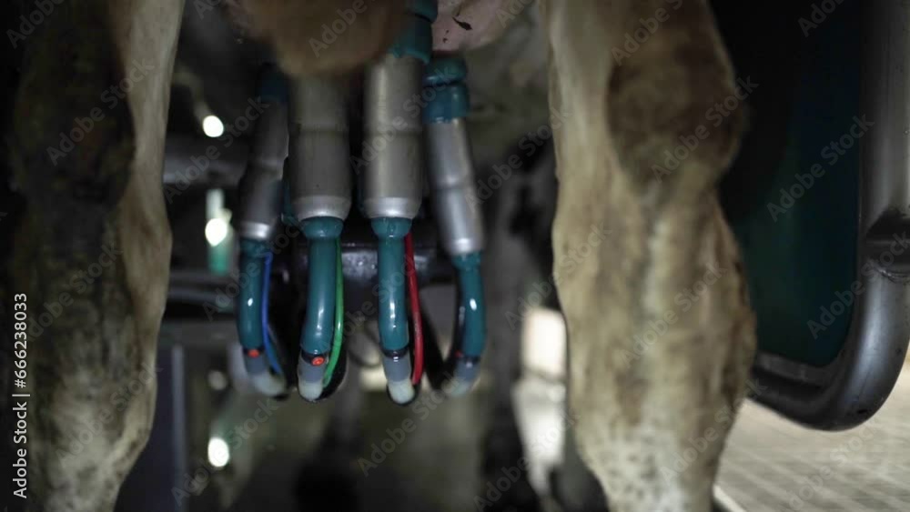 Cow milking system. Atomatiс diary robot for milking cows at diary farm Cow milking system. Atomatiс diary robot for milking cows at diary farm