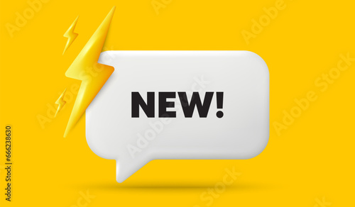 New tag. 3d speech bubble banner with power energy. Special offer sign. New arrival symbol. Arrivals chat speech message. 3d offer talk box. Vector