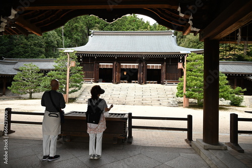 Japan travel guide. Omi Jingu Shrine. A shrine in Otsu City, Shiga Prefecture, Japan, dedicated to Emperor Tenji. A match to determine the competitive karuta champion is held here every January.