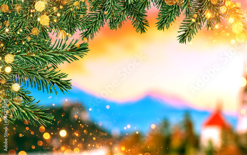 Christmas wreath   garland or pine tree background 