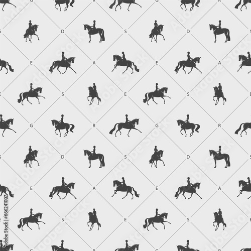 Seamless vector pattern, equestrian, horse riding, dressage