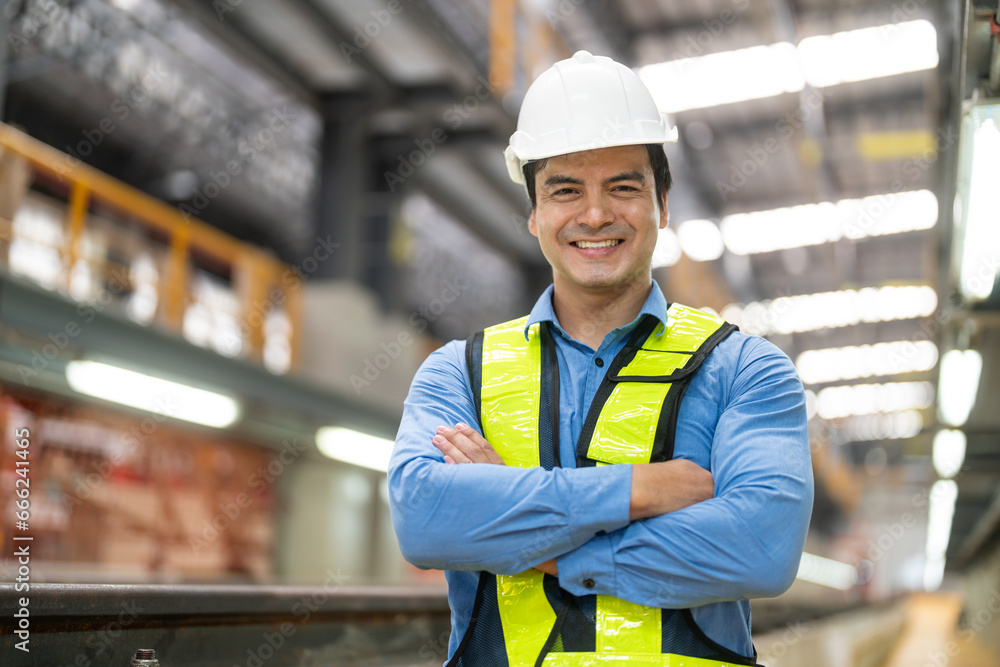 Portrait of apprentice under train in railway engineering facility Portrait of apprentice under train in railway engineering facility