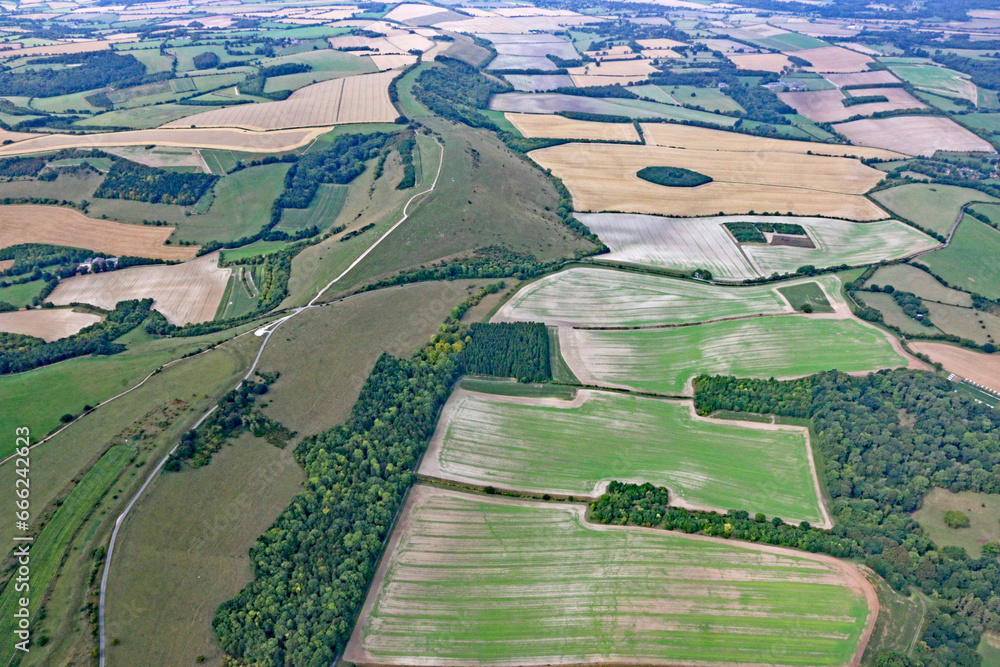 Aerial view of Combe Gibbet, England