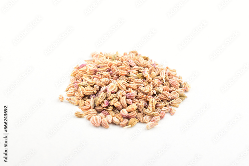 Carom seeds on white background Carom seeds on white background