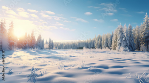 Snow covered grass background in winter sunlight © ting