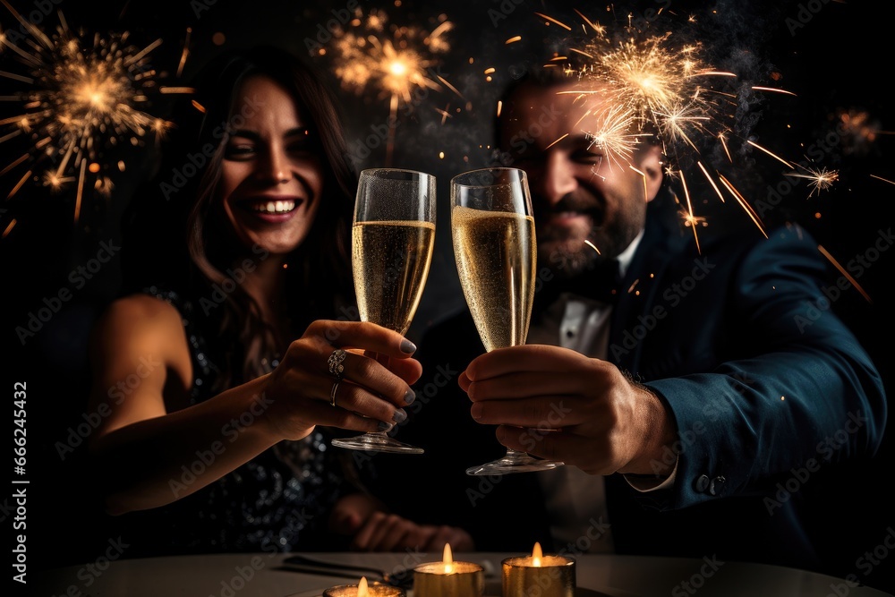 Couple or friends toasting celebrating holiday