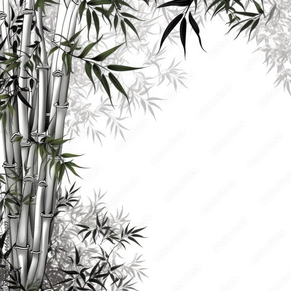 Fototapeta premium Bamboo leaves frame greeting card scrapbooking watercolor gentle illustration border wedding