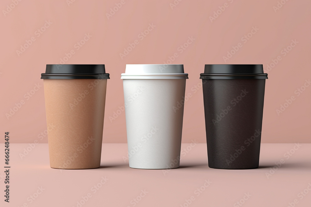 Paper coffee cup mockup on gray background. 3D illustration. Paper coffee cup mockup on gray background. 3D illustration.