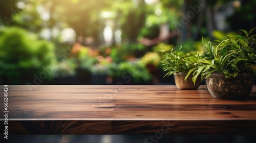 Quiet Kitchen Corner: A dark wood countertop, left unadorned, featuring a gentle blur and a view of the snow-covered garden in the background.