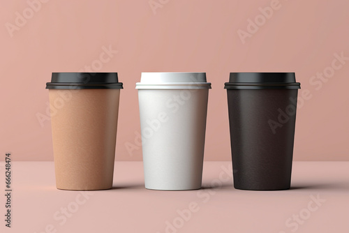  Paper coffee cup mockup on gray background. 3D illustration.