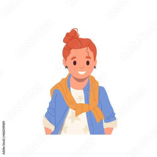Avatar of trendy fashion smart preteen girl child cartoon character looking happy and smiling