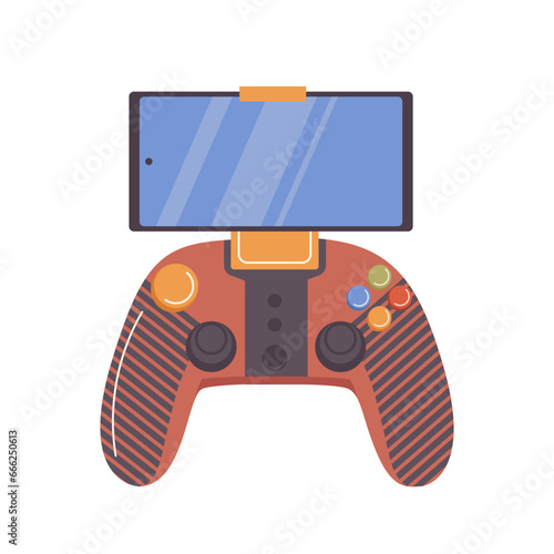 Video game gadgets with mobile phone connection portable handheld gamepad consol isolated on white