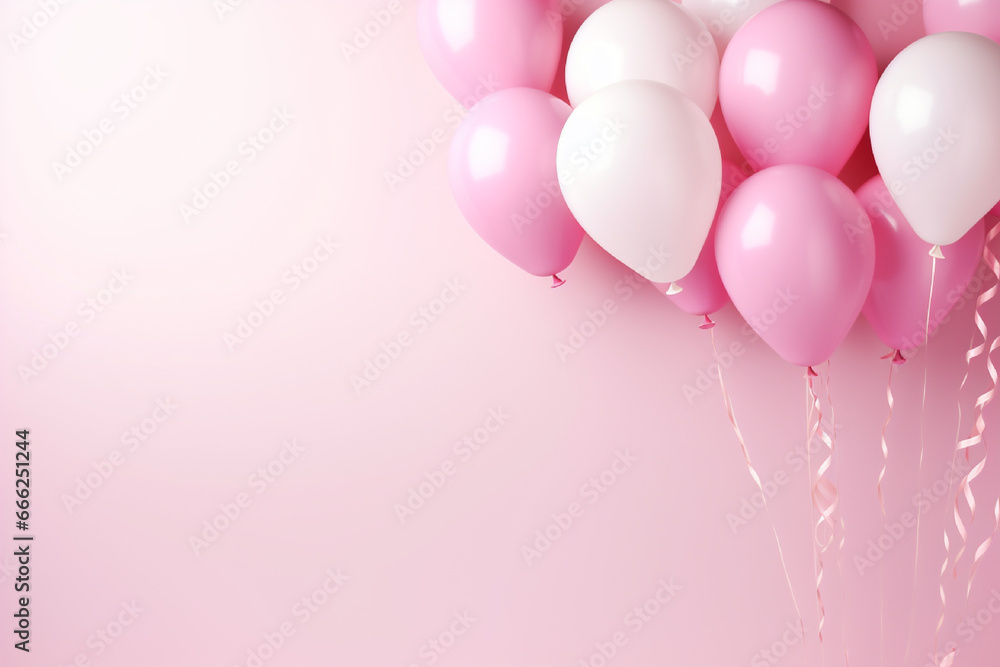 Bunch of pink balloons on pink background. 3D Rendering