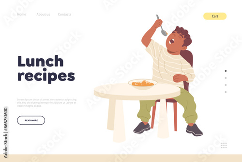 Landing page design website template offering lunch recipe for kids from fresh healthy products