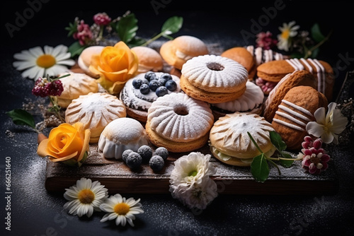 Wallpaper Mural Composition with assorted pastries on wooden table. Food background. Torontodigital.ca