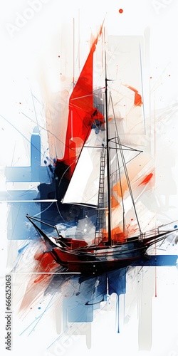 sailboat ship Abstract modern art painting collage canvas expression illustration artwork
