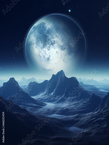 A huge planet and a mountain background wallpaper poster PPT