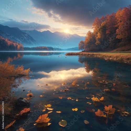 Autumn Lake Scene, AI Generated