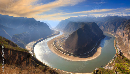A famous bend of yangtze river in Yunnan Province, China, first curve of yangtze river , Lijiang
