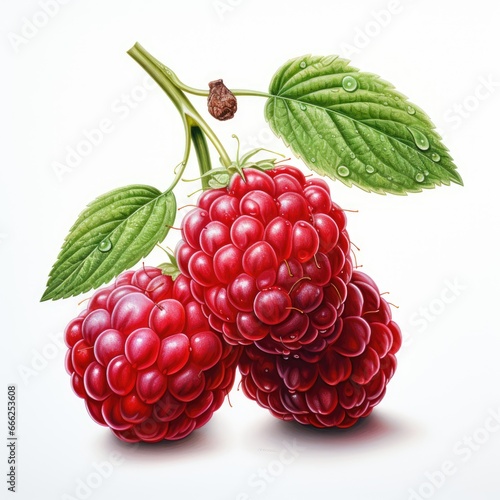 raspberries detailed watercolor painting fruit vegetable clipart botanical realistic illustration © Wiktoria