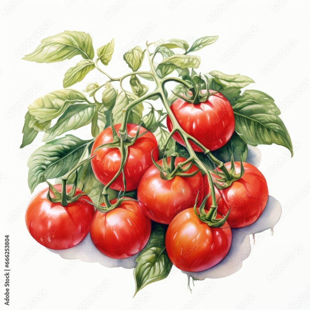 tomato detailed watercolor painting fruit vegetable clipart botanical realistic illustration