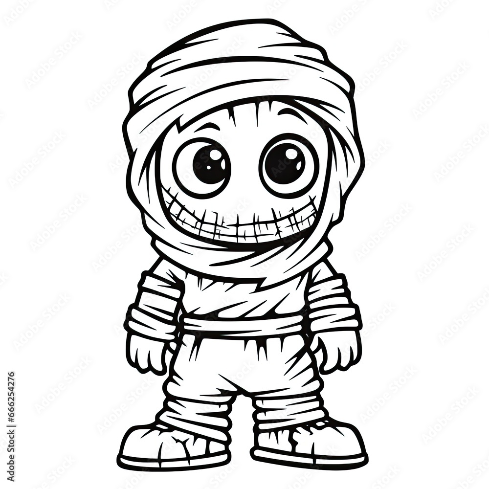 mummy zombie simple children coloring page Halloween cute white background book isolated bold