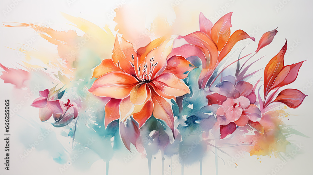 watercolor illustration of colorful flowers - Generative AI