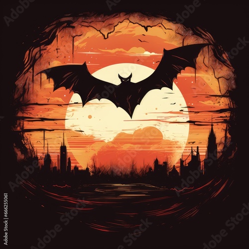 bat moon halloween clipart illustration vector tshirt design sticker cut scrapbook orange tattoo