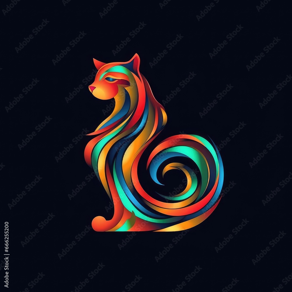 cat kitty neon icon logo halloween cute scary bright illustration tattoo isolated vector