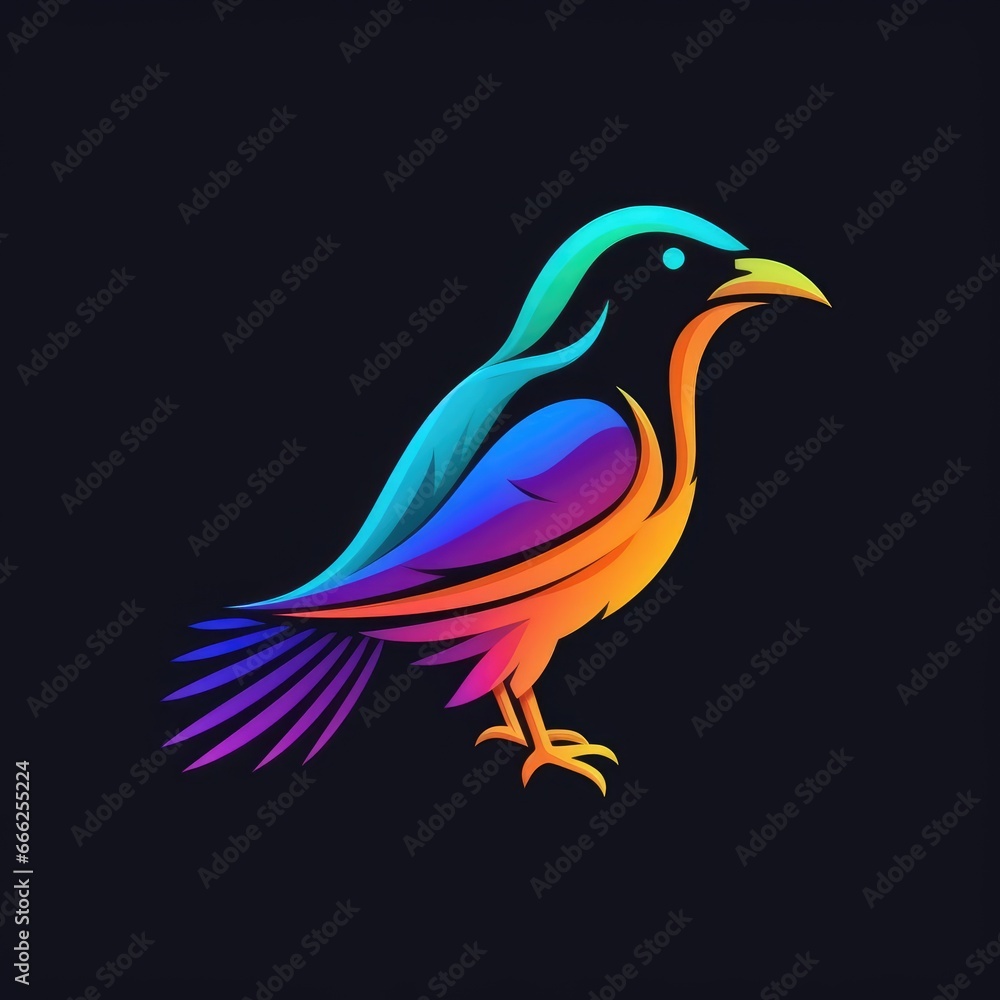 raven bird neon icon logo halloween cute scary bright illustration tattoo isolated vector