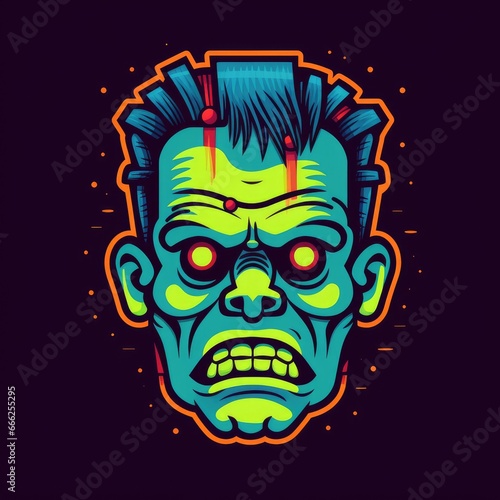 frankenstein zombie neon icon logo halloween scary bright illustration tattoo isolated vector