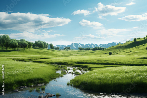 landscape with river and mountains Created using generative AI tools