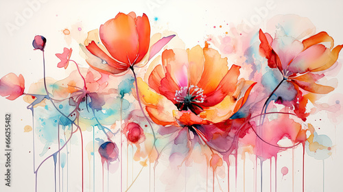 watercolor illustration of colorful flowers - Generative AI