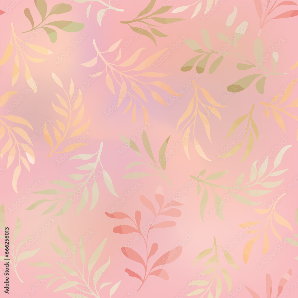 Floral seamless pattern. Branch with leaves gentle autumnal texture. Flourish nature summer garden textured leaves background Floral seamless pattern. Branch with leaves gentle autumnal texture. Flourish nature summer garden textured leaves background