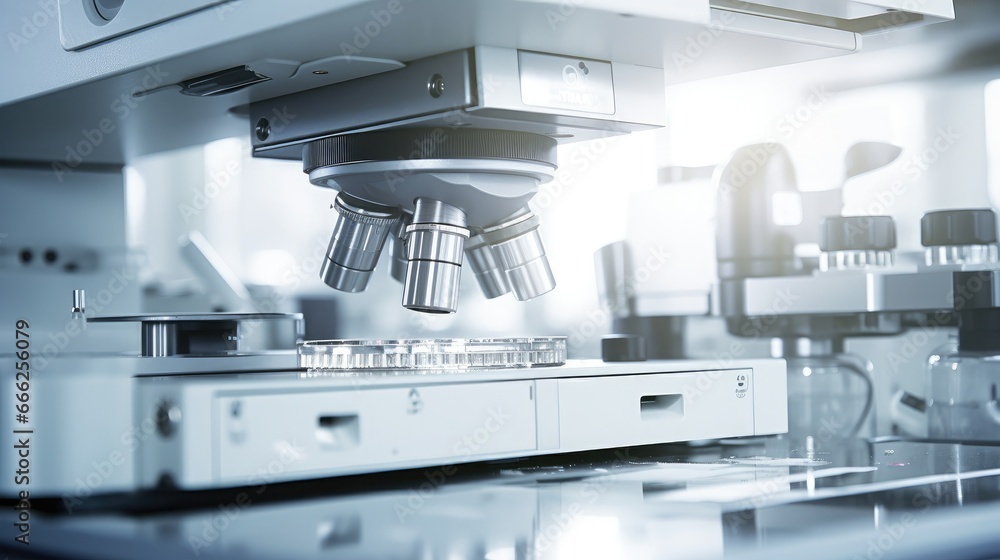 Biological laboratory equipment, microscope, close-up test tubes. Background of a biological or chemical laboratory Biological laboratory equipment, microscope, close-up test tubes. Background of a biological or chemical laboratory