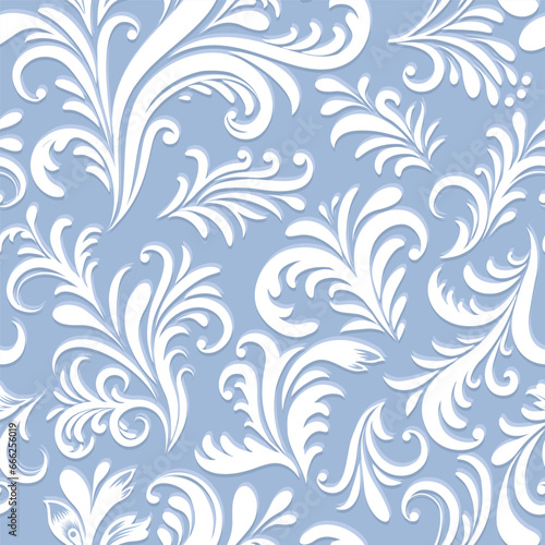 Abstract winter floral pattern. Branch with leaves ornamental christmas texture. Flourish nature snowy garden textured floral background